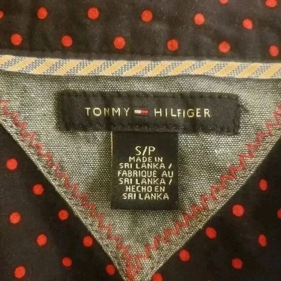 Tommy Hilfiger Women’s Navy/Red Polka Dot Cotton Fitted Button Down Shirt - Picture 12 of 13